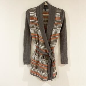 Splendid Cardigan with Belt Patterned Gray and Orange Women's Sweater size S